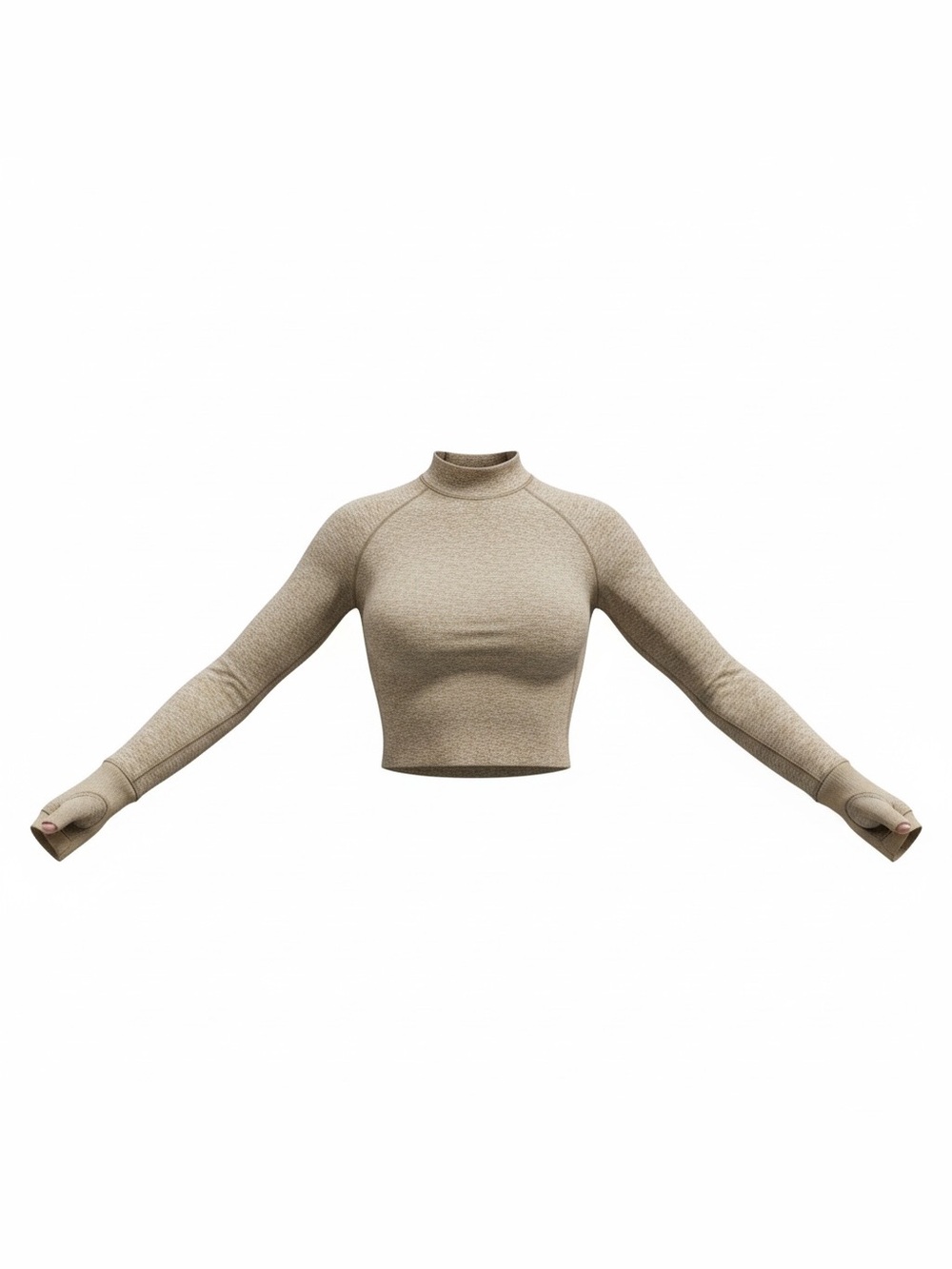 Athleta Softluxe Mock Neck Cropped Long Sleeve Top Brown Heather Small